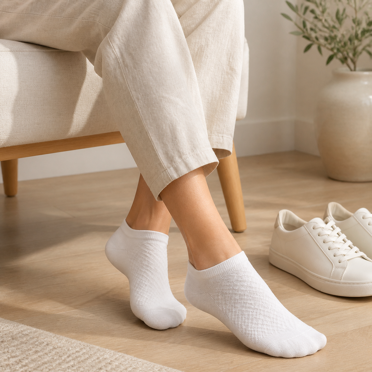 Chaussettes basses blanches Alessio portées au quotidien